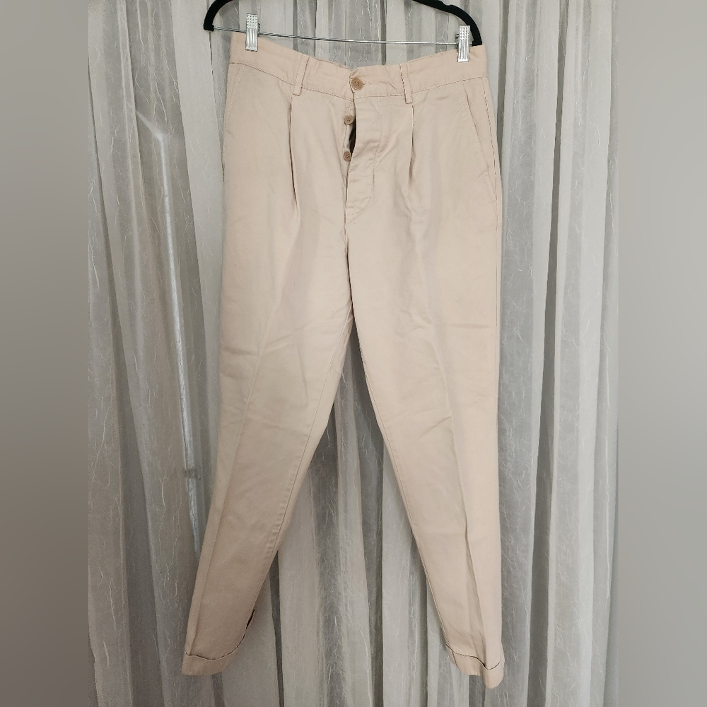 Unis Men's Classic Ivory Cuffed Hem  Chinos/Khakis Size 34. 4 Button Closure EUC